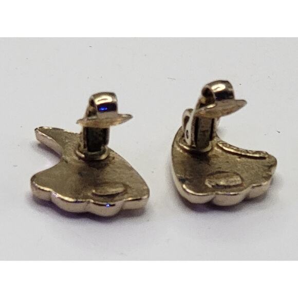 Vintage Amway Gold Tone Clip On Earrings Sculpted Wave Design 1980s - Picture 10 of 11